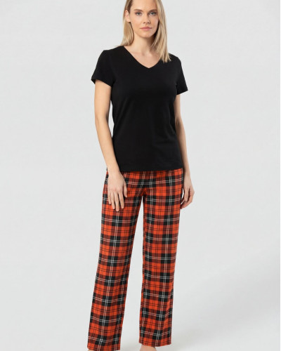 Türen Kadın Ekoseli Pijama Takımı T3618/Turuncu 2