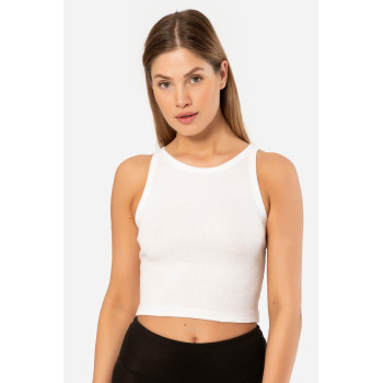 Türen Kadin Fitilli Crop T-shirt 3404/Beyaz