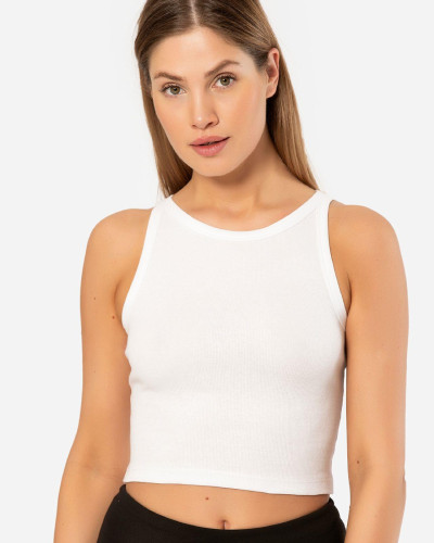 Türen Kadin Fitilli Crop T-shirt 3404/Beyaz