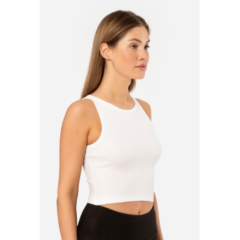 Türen Kadin Fitilli Crop T-shirt 3404/Beyaz