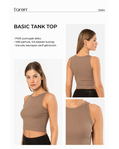 Türen Kadin Fitilli Crop T-shirt 3404/Kahverengi
