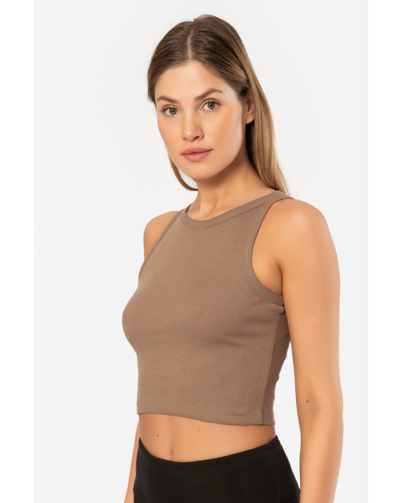 Türen Kadin Fitilli Crop T-shirt 3404/Kahverengi Türen Kadin Fitilli Crop T-shirt 3404/Kahverengi