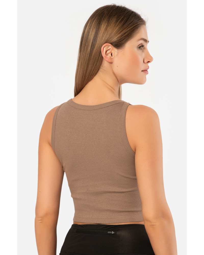 Türen Kadin Fitilli Crop T-shirt 3404/Kahverengi Türen Kadin Fitilli Crop T-shirt 3404/Kahverengi