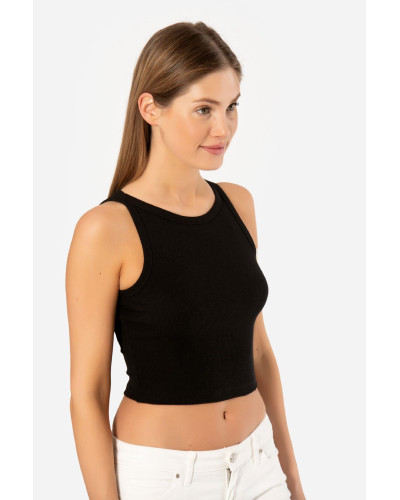 Türen Kadin Fitilli Crop T-shirt 3404/Siyah