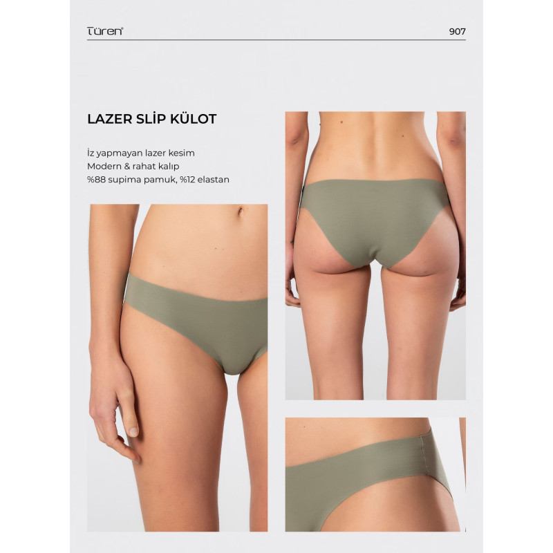 Türen Kadin Lazer Kesim Pamuklu Bikini Külot 907/Yeşil