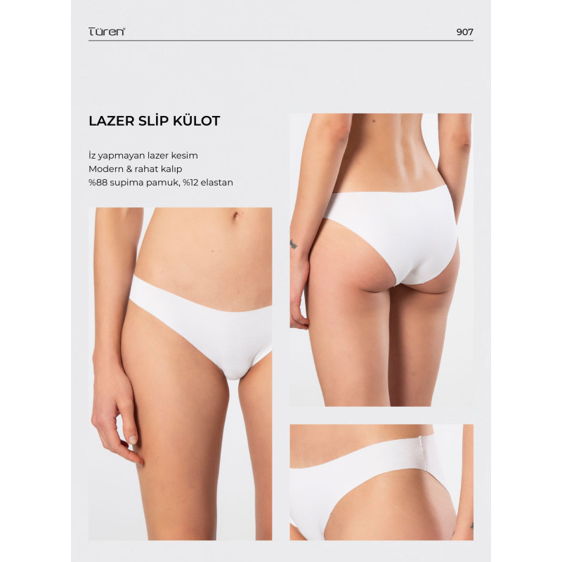 Türen Kadin Lazer Kesim Pamuklu Bikini Külot 907/Beyaz