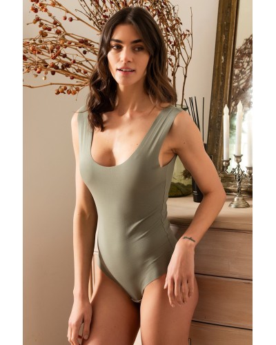 Türen Kadin Lazer Kesim Pamuklu Çitçitli Body 905/Yeşil