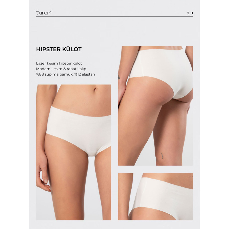 Türen Kadin Lazer Kesim Pamuklu Hipster Külot 910/Ekru