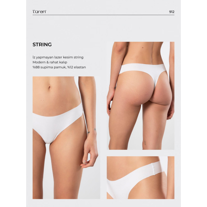 Türen Kadin Lazer Kesim Pamuklu String Külot 912/Beyaz