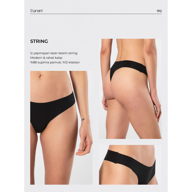 Türen Kadin Lazer Kesim Pamuklu String Külot 912/Siyah