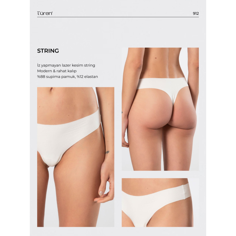 Türen Kadin Lazer Kesim Pamuklu String Külot 912/Ekru
