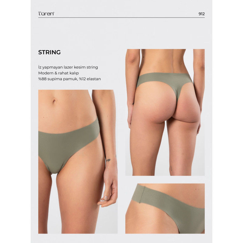 Türen Kadin Lazer Kesim Pamuklu String Külot 912/Yeşil