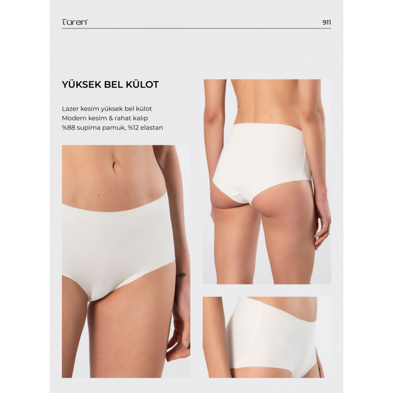 Türen Kadin Lazer Kesim Pamuklu Yüksek Bel Külot 911/Ekru