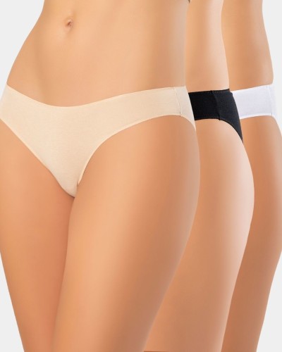 Türen Kadin Likrali Dikissiz 3'lü Pamuklu Bikini Külot 924/Beyaz-Siyah-Ten