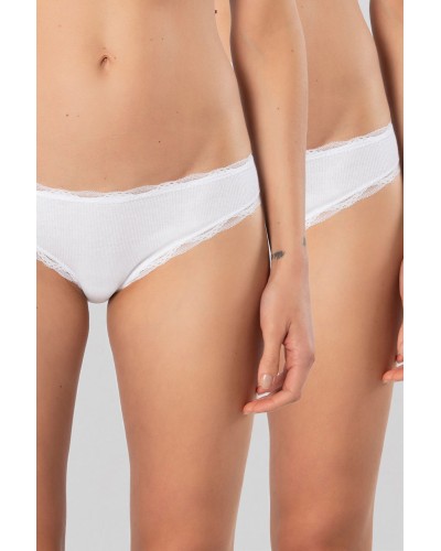 Türen Kadin Likrali Ribana Dantelli Bikini Külot 2'li Paket 928/Beyaz