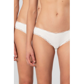 Türen Kadin Likrali Ribana Dantelli Bikini Külot 2'li Paket 928/Ekru