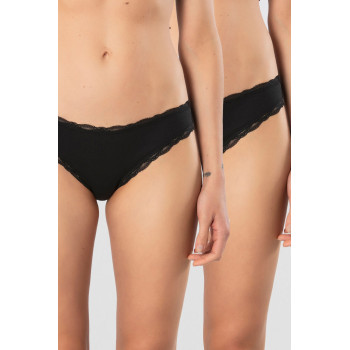 Türen Kadin Likrali Ribana Dantelli Bikini Külot 2'li Paket 928/Siyah