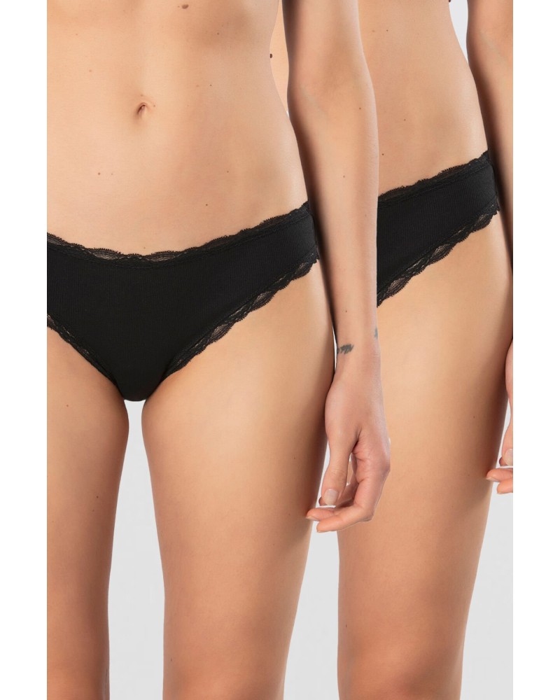 Türen Kadin Likrali Ribana Dantelli Bikini Külot 2'li Paket 928/Siyah Türen Kadin Likrali Ribana Dantelli Bikini Külot 2'li Paket 928/Siyah