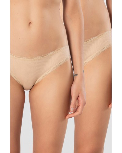 Türen Kadin Likrali Ribana Dantelli Bikini Külot 2'li Paket 928/Ten