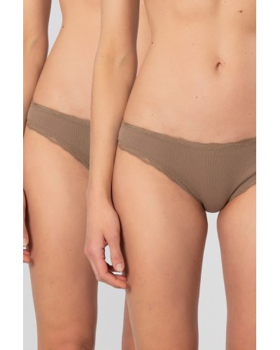 Türen Kadin Likrali Ribana Dantelli Bikini Külot 2'li Paket 928/Vizon