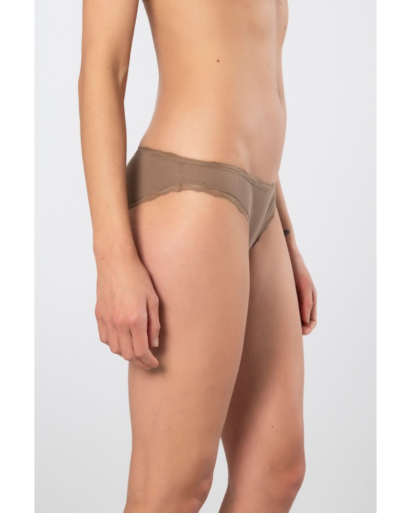 Türen Kadin Likrali Ribana Dantelli Bikini Külot 2'li Paket 928/Vizon