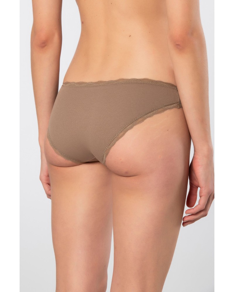 Türen Kadin Likrali Ribana Dantelli Bikini Külot 2'li Paket 928/Vizon