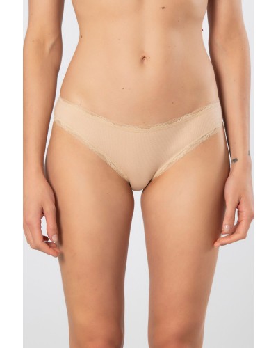 Türen Kadin Likrali Ribana Dantelli Bikini Külot 2'li Paket 928/Ten