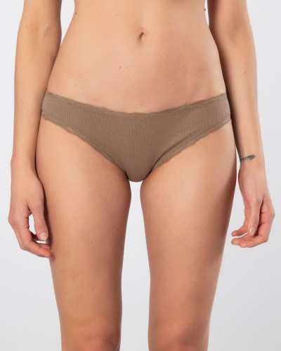 Türen Kadin Likrali Ribana Dantelli Bikini Külot 2'li Paket 928/Vizon