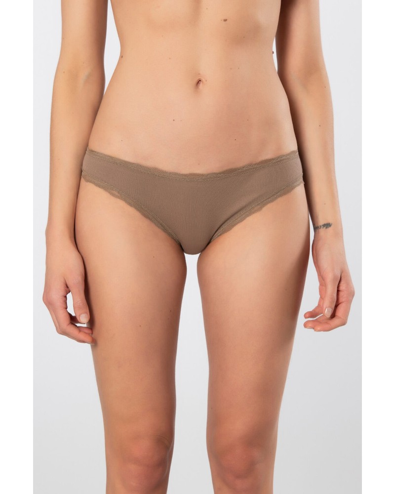 Türen Kadin Likrali Ribana Dantelli Bikini Külot 2'li Paket 928/Vizon