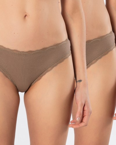 Türen Kadin Likrali Ribana Dantelli String 2'li Paket 927/Vizon