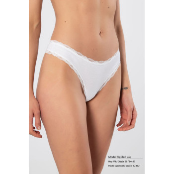 Türen Kadin Likrali Ribana Dantelli String 2'li Paket 927/Beyaz