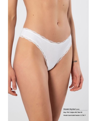 Türen Kadin Likrali Ribana Dantelli String 2'li Paket 927/Beyaz