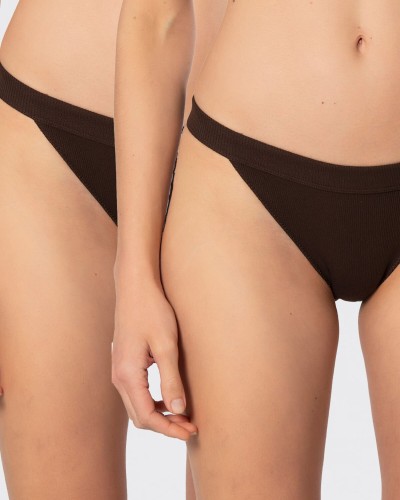 Türen Kadin Likrali Ribana Tanga 2'li Paket 931/Kahverengi