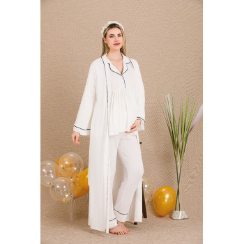 Ceyyiz Kadın Lohusa & Hamile 3’lü Sabahlıklı Pijama Takımı