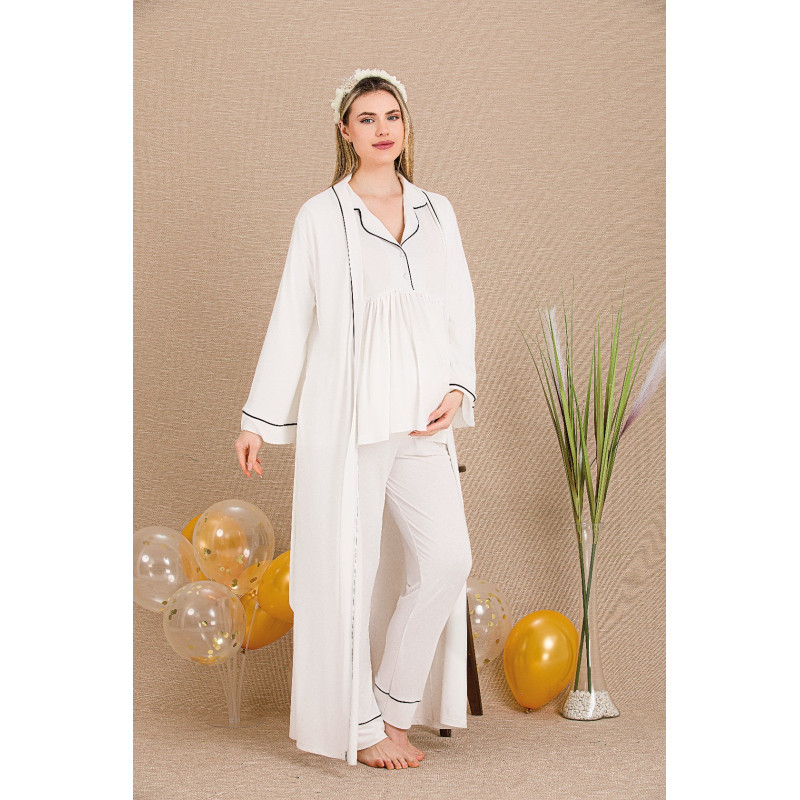 Ceyyiz Kadın Lohusa & Hamile 3’lü Sabahlıklı Pijama Takımı