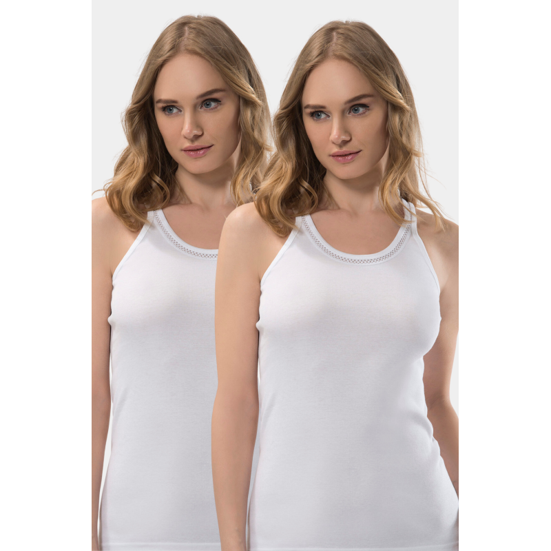 Türen Kadın Şerit Detaylı Pamuklu Atlet 2'li Paket 204/Beyaz