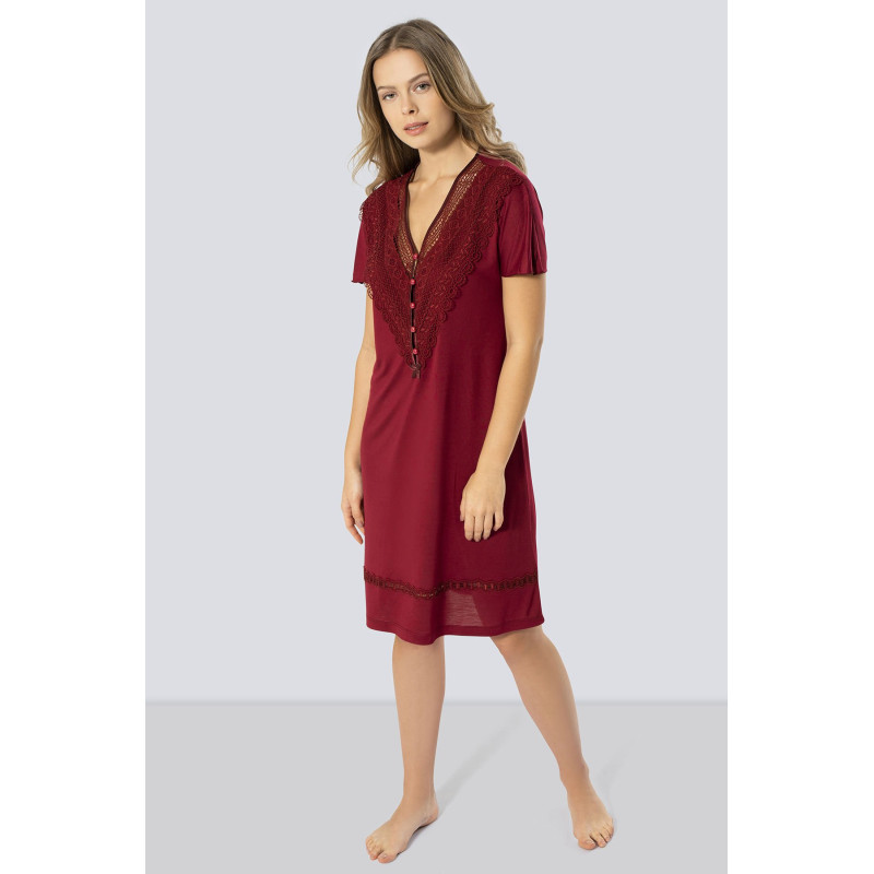 Türen Kadin V Yaka Gecelik 3282/Bordo