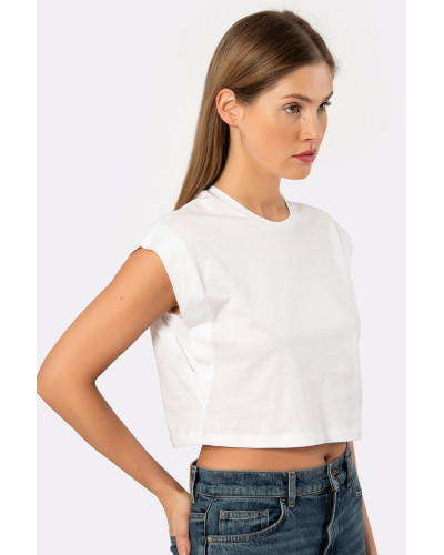 Türen Kadin Vatka Görünümlü Crop T-shirt 3402/Beyaz