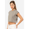 Türen Kadin Vatka Görünümlü Crop T-shirt 3402/Gri
