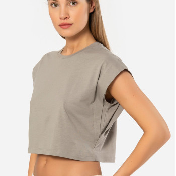 Türen Kadin Vatka Görünümlü Crop T-shirt 3402/Gri