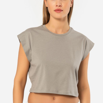 Türen Kadin Vatka Görünümlü Crop T-shirt 3402/Gri