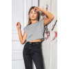 Türen Kadin Vatka Görünümlü Crop T-shirt 3402/Gri