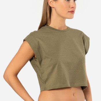 Türen Kadin Vatka Görünümlü Crop T-shirt 3402/Haki