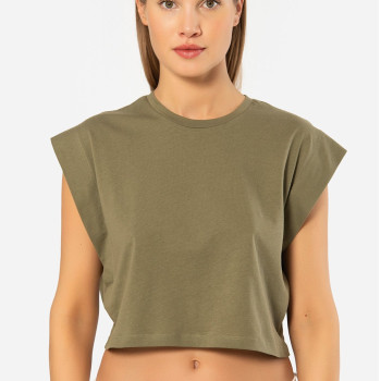 Türen Kadin Vatka Görünümlü Crop T-shirt 3402/Haki