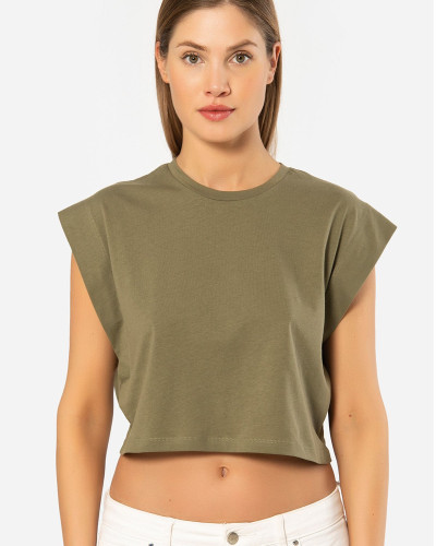 Türen Kadin Vatka Görünümlü Crop T-shirt 3402/Haki Türen Kadin Vatka Görünümlü Crop T-shirt 3402/Haki