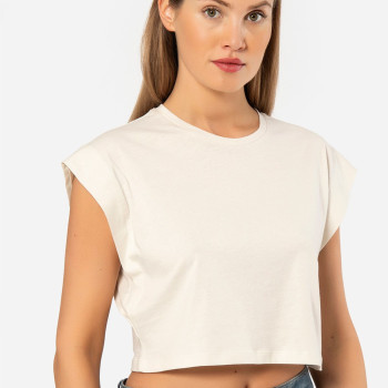 Türen Kadin Vatka Görünümlü Crop T-shirt 3402/Krem