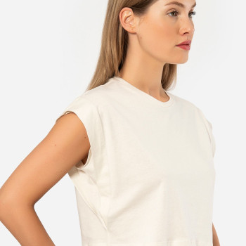 Türen Kadin Vatka Görünümlü Crop T-shirt 3402/Krem