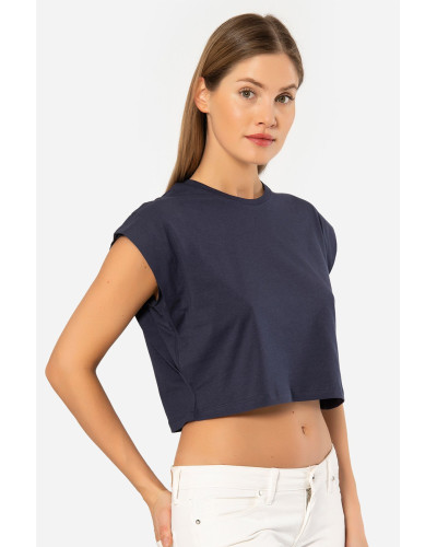 Türen Kadin Vatka Görünümlü Crop T-shirt 3402/Lacivert