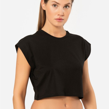 Türen Kadin Vatka Görünümlü Crop T-shirt 3402/Siyah
