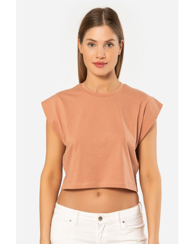 Türen Kadin Vatka Görünümlü Crop T-shirt 3402/Somon